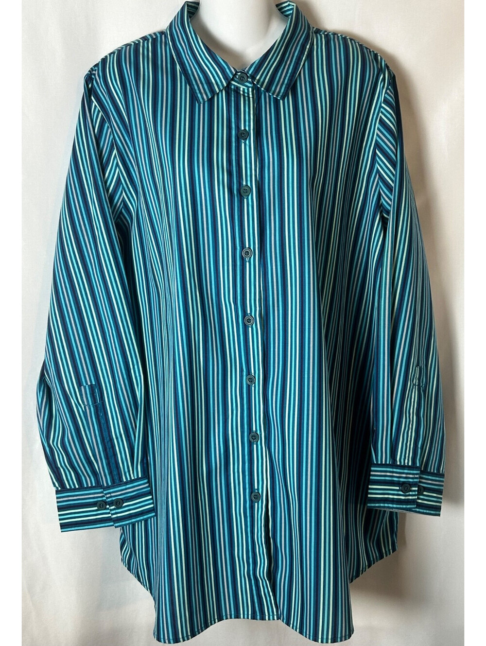 Roaman's Long Sleeve Button-up Striped Blouse Size 1X NWOT
